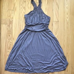 Purple, grey fitted cotton dress.